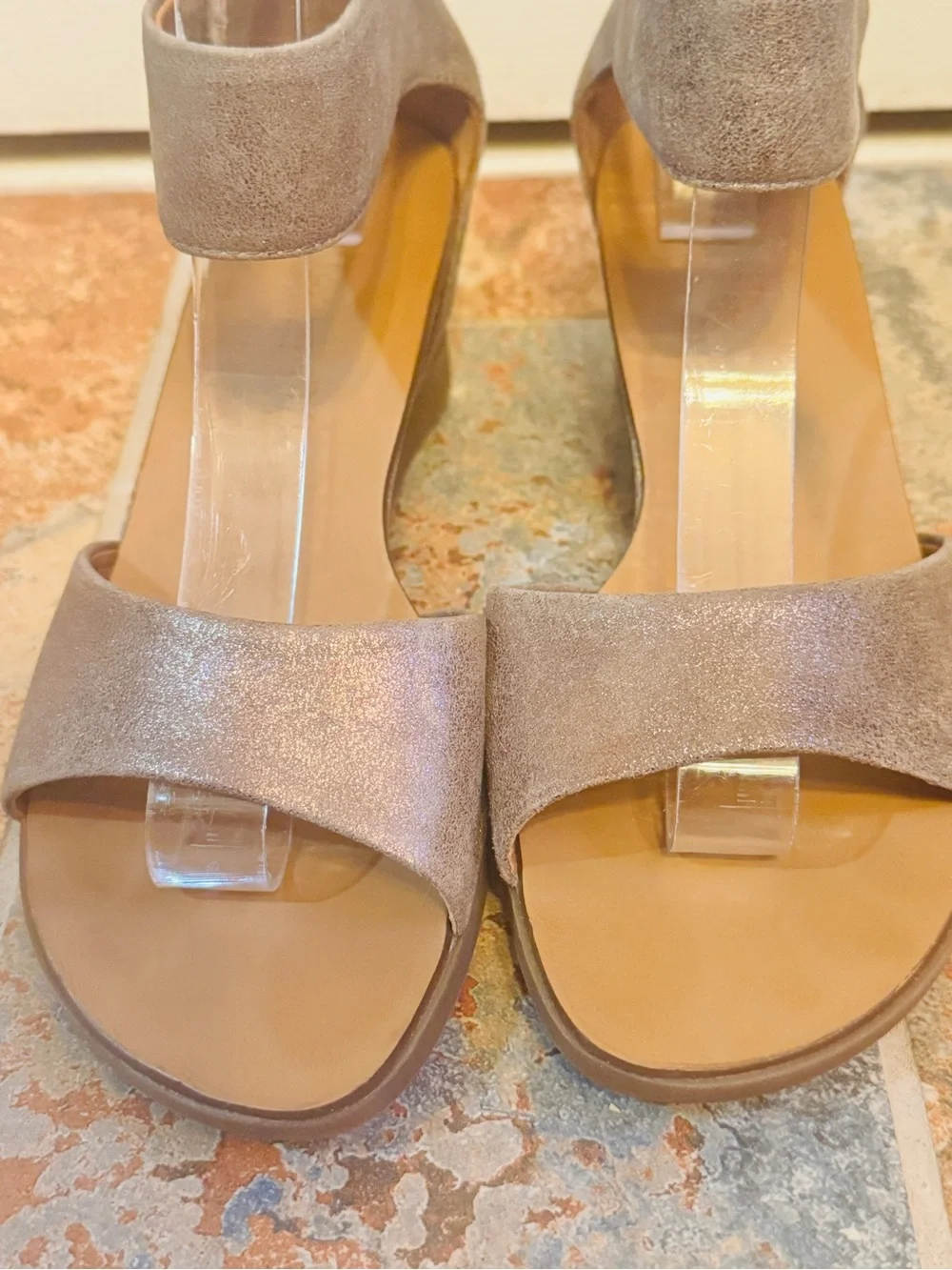 Fabulous Paul Green Tammy Metallic Gold BrushedSuede Wedge Velcro Closure Sandal